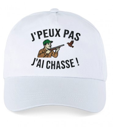 Casquette brodée j'peux pas j'ai chasse blanc
